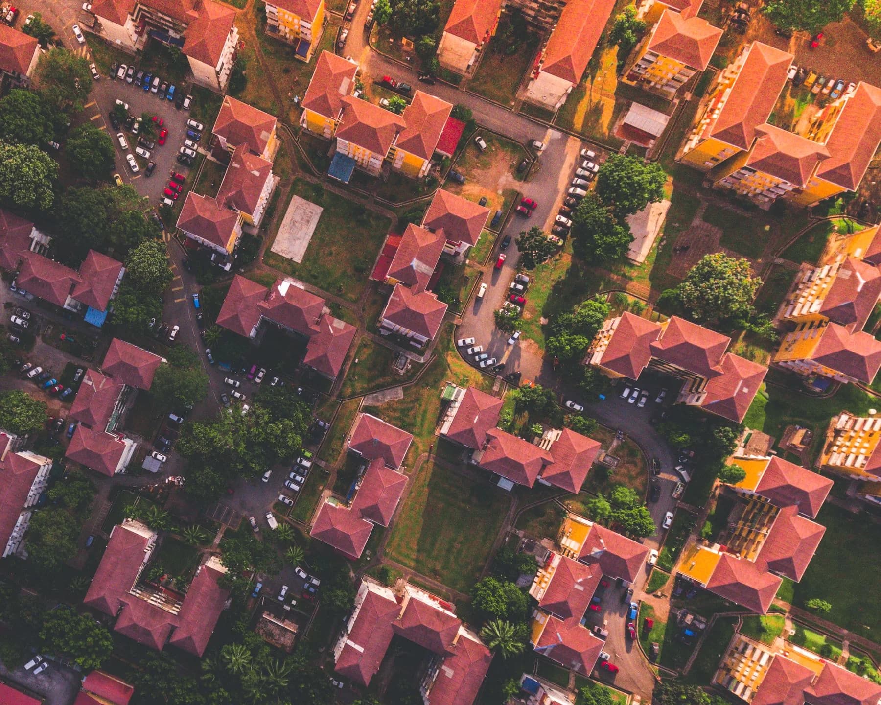 An aerial view of a residential neighborhood; illustrative stock photography, not a Broom Home listing.